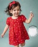 Babyhug Cotton Woven Frock, Bloomer and Headband with Half  Sleeves and Floral Print - Red