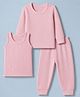 Babyhug Cotton Mix Knit Solid Pullover, Vest and Pant Thermal Set -Pink