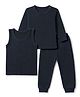 Babyhug Cotton Mixes Knit Solid Pullover, Vest and Pant Thermal Set - Dark Navy