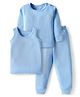 Babyhug Cotton Mixes Knit Solid Pullover, Vest and Pant Thermal Set - Blue