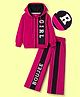 Ollington St. Looper Knit Full Sleeves Text Printed Hooded Winter Wear Sweatshirt & Lounge Pant Set - Dark Pink
