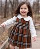 Babyhug Cotton Woven Frock with Full Sleeves and Checked Print in Brown