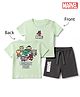 Bonfino Marvel 100% Cotton Single Jersey Knit Half Sleeves T-Shirt & Shorts Set With Avengers Graphic - Sea Green