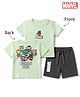 Bonfino Marvel 100% Cotton Single Jersey Knit Half Sleeves T-Shirt & Shorts Set With Avengers Graphic - Sea Green