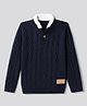 Primo Gino Cotton Knit Pullover with Full Sleeves and Cable Knit Design in Navy Blue