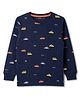 Doreme Single Jersey Knit Full Sleeves T-Shirt With Vehicle Print - Navy Blue