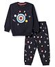 Doreme Terry Knit Full Sleeves Space Theme Printed T-Shirt & Pant Set - Navy Blue