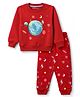 Doreme Terry Knit Full Sleeves Space Theme Printed T-Shirt & Pant Set - Red