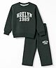 Doreme Terry Knit Full Sleeves Text Printed T-Shirt & Pant Set - Dark Green
