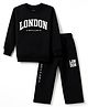 Doreme Terry Knit Full Sleeves T-Shirt & Track Pant Set with Text Print-Black