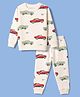 Doreme Terry Knit Full Sleeves Vehicles Printed Co-Ords T-Shirt & Joggers Set - Cream