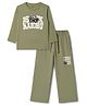 Doreme Terry Knit Full Sleeves Text Printed T-Shirt & Pant Set - Olive Green