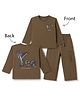 Doreme Terry Knit Full Sleeves Text Printed T-Shirt & Pant Set - Brown