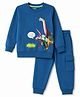 Doreme Cotton Terry Knit Full Sleeves T-Shirt & Lounge Pant Set Dino Print - Blue