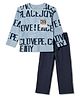 Doreme Terry Knit Full Sleeves Text Printed T-Shirt & Pant Set With Patch - Light & Navy Blue