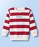 Doreme Terry Knit Striped Sweatshirt with Full Sleeves and Opportunities Don't Come There Have To Be Created Print - Red