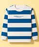 Doreme Terry Knit Full Sleeves Striped Sweatshirt with Text Print - Blue