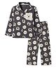 Doreme Single Jersey Knit Full Sleeves Co-Ords Bear Face Printed Shirt & Pajama Night Suit - Grey