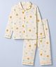 Doreme Single Jersey Knit Full Sleeves Co-Ords Bear Face Printed Shirt & Pajama Night Suit - Cream