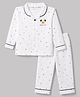 Doreme Single Jersey Knit Full Sleeves Co-Ords Bear Face & Star Printed Shirt & Pajama Night Suit - White