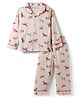 Doreme Single Jersey Knit Full Sleeves Co-Ords Horse Printed Shirt & Pajama Night Suit - Light Peach