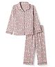 Doreme Single Jersey Knit Full Sleeves  Co-Ords Elephant Printed Shirt & Pajama Night Suit - Rose Gold