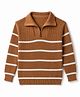Primo Gino 100% Cotton Knit Solid Full Sleeve High Neck Pullover With All Over Horizontal Stripes- Beige