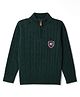 Primo Gino Cotton Knit Pullover with Full Sleeves, Cable Knit Design and Shield Patch in Dark Green