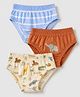Babyhug 100% Cotton Single Jersey Knit Briefs with Elephant & Striped Giraffe Print Pack of 3 in Brown Cream & Blue