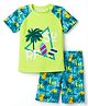 ROVARS Half Raglan Sleeves Two Piece Swimsuit with Surfing Print - Limegreen