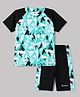 ROVARS Half Raglan Sleeves Two Piece Swimsuit with Reindeer Print - Sea Green