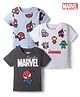 Bonfino Marvel Cotton T-Shirts with Half Sleeves and Avengers Print in Blue , White & Grey Pack of 3 for 18-24 Months
