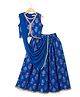 EARTHY TOUCH Cotton Knit Sleeveless Floral Printed Choli Lahenga Set with Dupatta-  Navy Blue