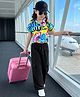 OLLINGTON ST. Single Jersey Knit Half Sleeves Top & Pant Set With Text Print - Multicolor