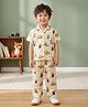 The Magic Wand Cotton Woven Half Sleeves Animals Fishing Printed Coordinating Shirt & Pajama Night Suit - Off White