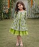 The Magic Wand Cambric Woven Three Fourth Sleeves Lace Embellished Dress With Floral Printed Shrug - Green