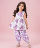 The Magic Wand Cambric Woven Sleeveless Lace Embellished & Floral Printed Kurti & Salwar Set - Purple