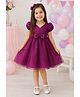The Magic Wand Woven Half  Puffed Sleeves Bow Applique Detailed Dress - Wine