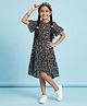 Kiddopanti Georgette Woven Half Sleeves Leaves Printed Dress - Black