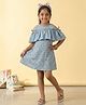Kiddopanti Cotton Woven Cold Shoulder Floral Printed Dress - Light Blue