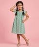 Kiddopanti Cotton Woven Frill Sleeves Floral Printed Dress  - Green