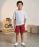 Kiddopanti Cotton Knit Half Sleeves Solid Tee & Gaming Console Printed Shorts Set - White Melange & Maroon