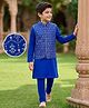 EARTHY TOUCH Cotton Knit Full Sleeves Kurta Pajama Set with  Floral Foil Printed Nehru Jacket - Navy