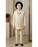 Ahhaaaa Viscose Woven Full Sleeves Solid Kurta Pyjama With Brocade Detailed Nehru Jacket & Necklace - Gold