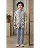 Ahhaaaa Viscose Woven Full Sleeves Solid Kurta & Pyjama With Floral Printed & Thread Work Embroidered Jacket - Blue