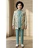 Ahhaaaa Viscose Woven Full Sleeves Solid Kurta & Pyjama With Floral Printed & Thread Work Embroidered Jacket - Turquoise
