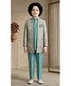 Ahhaaaa Viscose Woven Full Sleeves Solid Kurta & Trousers  With Floral Printed & Thread Work Embroidered Jacket - Blue