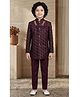 Ahhaaaa Viscose Woven Full Sleeves Geometric Brocade Detailed Sherwani & Trouser Set  With Mala - Wine