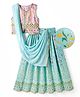 EARTHY TOUCH Cotton Knit Sleeveless Foil Foral Printed Choli Lahenga Set with Dupatta - Pink & Aqua