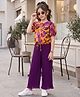 Ollington St. Georgette Woven Half Sleeves Knotted Top & Culotte Set Floral Print - Purple
